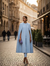 Elegant Office Round Neck Long Cape Outerwear and High Waist Pants Set-Wear To Work Sets-Arimonz-Arimonz