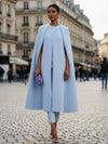 Elegant Office Round Neck Long Cape Outerwear and High Waist Pants Set-Wear To Work Sets-Arimonz-Arimonz