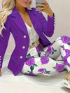 Elegant Print Long Sleeved Lapel Suit Jacket and Slim Fit Pants Set-Wear To Work Sets-Arimonz-Arimonz