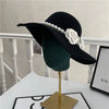 Elegant Retro with Pearls and Floral Detail Big Brim Top Fedora Hat-Hats-Arimonz-01 black Dome-22in-Arimonz