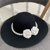 Elegant Retro with Pearls and Floral Detail Big Brim Top Fedora Hat-Hats-Arimonz-Arimonz