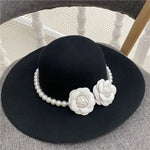 Elegant Retro with Pearls and Floral Detail Big Brim Top Fedora Hat-Hats-Arimonz-Arimonz