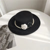 Elegant Retro with Pearls and Floral Detail Big Brim Top Fedora Hat-Hats-Arimonz-Arimonz