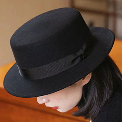 Elegant Retro with Pearls and Floral Detail Big Brim Top Fedora Hat-Hats-Arimonz-General ribbon black-22in-Arimonz