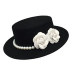 Elegant Retro with Pearls and Floral Detail Big Brim Top Fedora Hat-Hats-Arimonz-Arimonz
