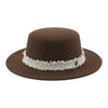 Elegant Solid Band Fashion Flat Dome Fedora Felt Hat Luxury Jazz Cap-Hats-Arimonz-Arimonz