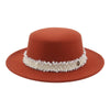 Elegant Solid Band Fashion Flat Dome Fedora Felt Hat Luxury Jazz Cap-Hats-Arimonz-Arimonz
