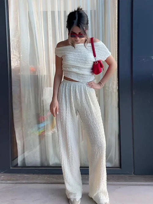 Elegant Solid Irregular Long Pant Sets for Women Top Pants Set-Wear To Work Sets-Arimonz-Arimonz