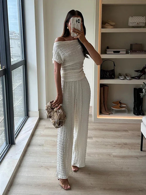 Elegant Solid Irregular Long Pant Sets for Women Top Pants Set-Wear To Work Sets-Arimonz-Arimonz
