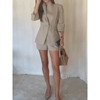 Elegant Temperament Button Slim V-neck 3/4 Sleeve Top and Shorts Set-Wear To Work Sets-Arimonz-Arimonz