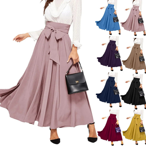 Elegant Temperament High Waist Front Bow Tie Pleated A Line Skirt-Skirts-Arimonz-Arimonz