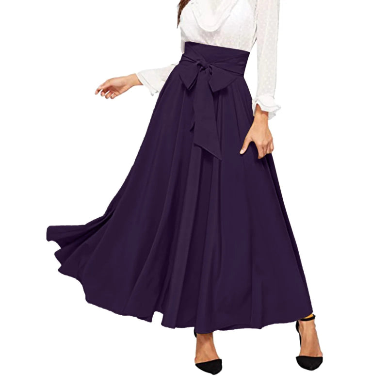 Elegant Temperament High Waist Front Bow Tie Pleated A Line Skirt-Skirts-Arimonz-Arimonz