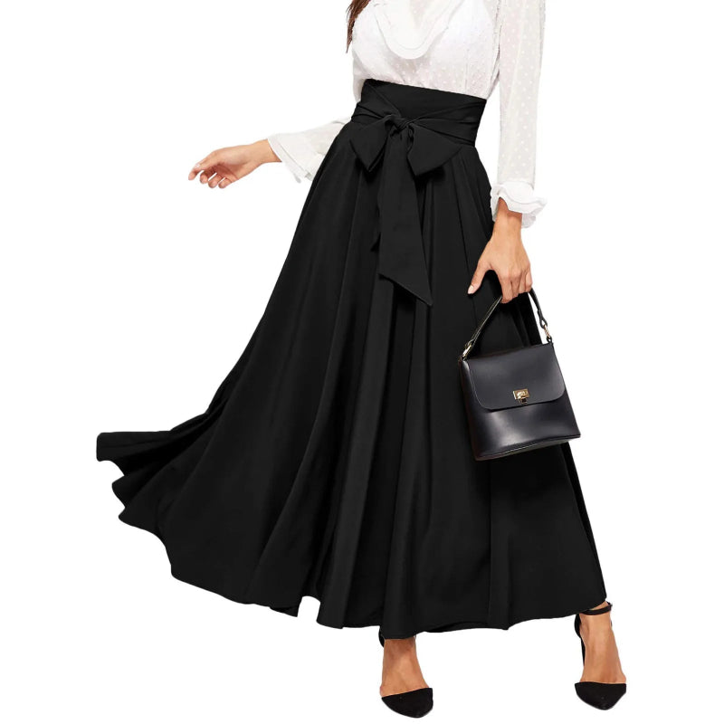 Elegant Temperament High Waist Front Bow Tie Pleated A Line Skirt-Skirts-Arimonz-Black-XS-Arimonz