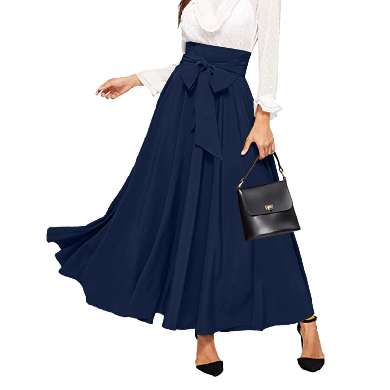Elegant Temperament High Waist Front Bow Tie Pleated A Line Skirt-Skirts-Arimonz-Navy-XS-Arimonz