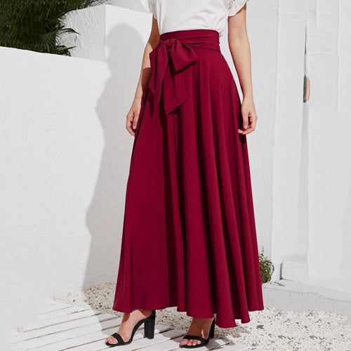 Elegant Temperament High Waist Front Bow Tie Pleated A Line Skirt-Skirts-Arimonz-Arimonz