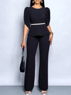 Elegant Temperament Solid Color Top and Wide Leg Pants Set with Belt-Wear To Work Sets-Arimonz-Arimonz