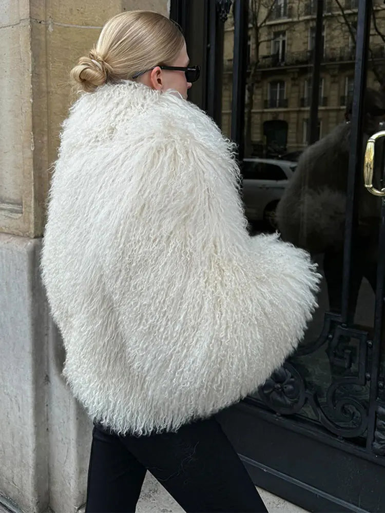 Elegant Thicken Cropped Faux Fur Coat Long Sleeve Loose Fur Jacket-Fuzzy Jackets-Arimonz-Arimonz