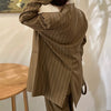 Elegant Trendy Retro Brown Striped Blazer Vest Wide Leg Pants Set-Wear To Work Sets-Arimonz-Arimonz