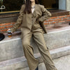 Elegant Trendy Retro Brown Striped Blazer Vest Wide Leg Pants Set-Wear To Work Sets-Arimonz-Arimonz
