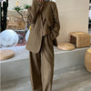 Elegant Trendy Retro Brown Striped Blazer Vest Wide Leg Pants Set-Wear To Work Sets-Arimonz-Arimonz