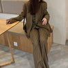 Elegant Trendy Retro Brown Striped Blazer Vest Wide Leg Pants Set-Wear To Work Sets-Arimonz-Arimonz