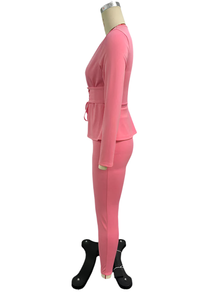 Elegant V-neck Bandage Top and Pencil Pants Outfit Suit 2 Piece Set-Wear To Work Sets-Arimonz-Arimonz