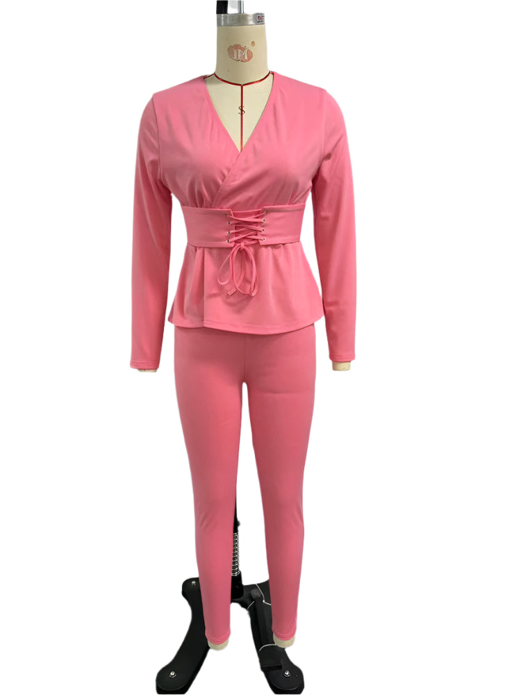 Elegant V-neck Bandage Top and Pencil Pants Outfit Suit 2 Piece Set-Wear To Work Sets-Arimonz-Arimonz