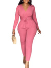 Elegant V-neck Bandage Top and Pencil Pants Outfit Suit 2 Piece Set-Wear To Work Sets-Arimonz-pink sets-S-Arimonz