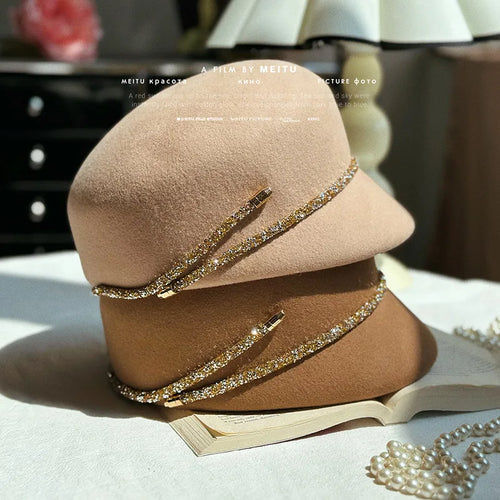 Elegant Vintage Diamond Wool Felt Equestrian Hat Winter Fashion Hat-Hats-Arimonz-Arimonz