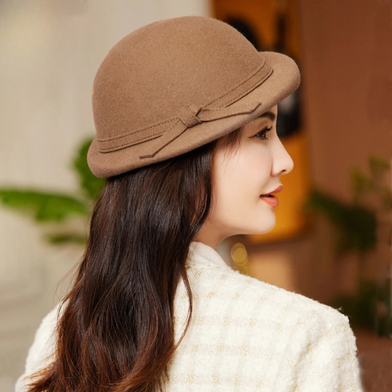 Elegant Vintage Wool Fedora Winter Women Cap Floppy Warped Edge Beret-Hats-Arimonz-Arimonz
