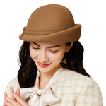Elegant Vintage Wool Fedora Winter Women Cap Floppy Warped Edge Beret-Hats-Arimonz-Arimonz
