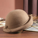 Elegant Vintage Wool Fedora Winter Women Cap Floppy Warped Edge Beret-Hats-Arimonz-Arimonz