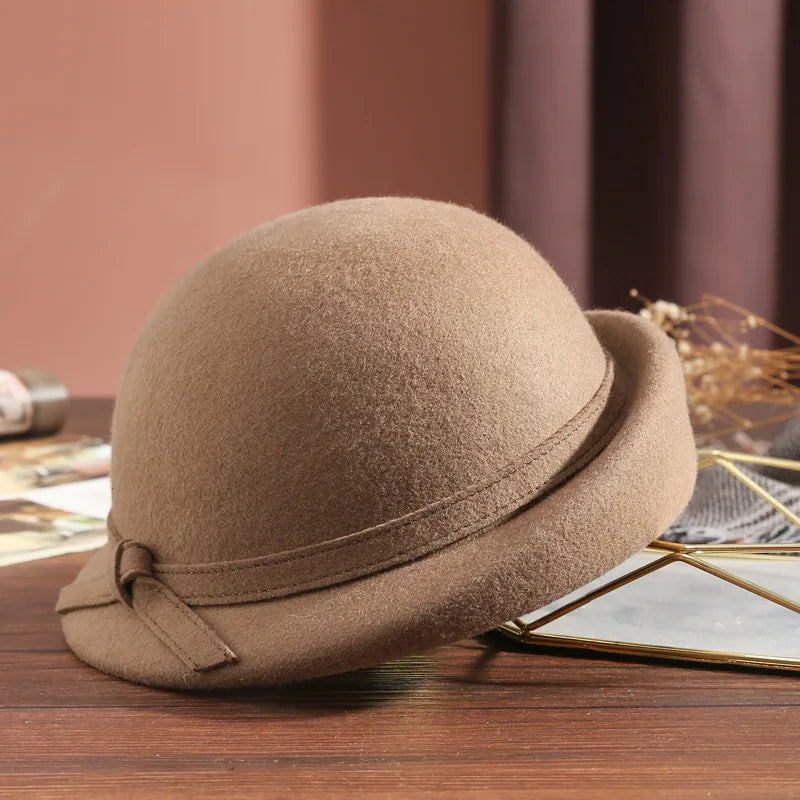 Elegant Vintage Wool Fedora Winter Women Cap Floppy Warped Edge Beret-Hats-Arimonz-Arimonz