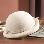 Elegant Vintage Wool Fedora Winter Women Cap Floppy Warped Edge Beret-Hats-Arimonz-Beige-22in (56 to 58cm)-Arimonz