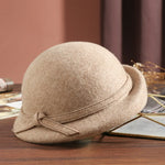 Elegant Vintage Wool Fedora Winter Women Cap Floppy Warped Edge Beret-Hats-Arimonz-Light Camel-22in (56 to 58cm)-Arimonz