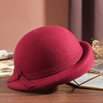 Elegant Vintage Wool Fedora Winter Women Cap Floppy Warped Edge Beret-Hats-Arimonz-Purplish Red-22in (56 to 58cm)-Arimonz