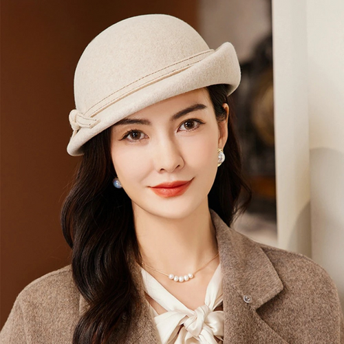 Elegant Vintage Wool Fedora Winter Women Cap Floppy Warped Edge Beret-Hats-Arimonz-Arimonz