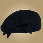 Elegant Wool Felt Beret Cap Ladies Pillbox Vintage Hat with Bow-Hats-Arimonz-Arimonz
