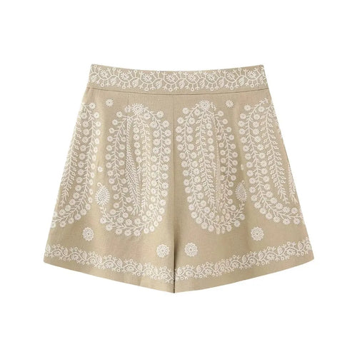 Embroidered Shorts Women Summer High Waist Modern Women Shorts-Shorts-Arimonz-Arimonz