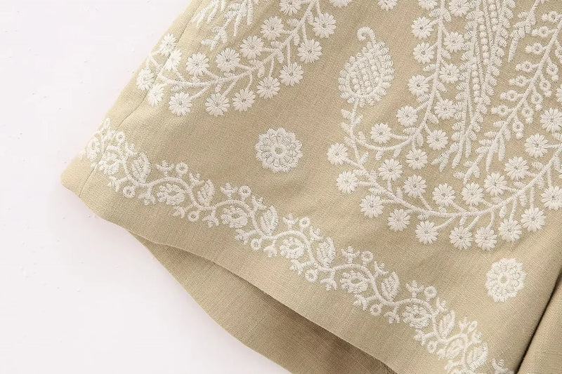 Embroidered Shorts Women Summer High Waist Modern Women Shorts-Shorts-Arimonz-Arimonz