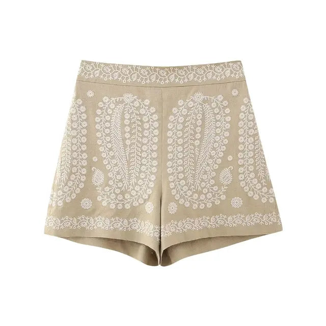 Embroidered Shorts Women Summer High Waist Modern Women Shorts-Shorts-Arimonz-Khaki-L-Arimonz