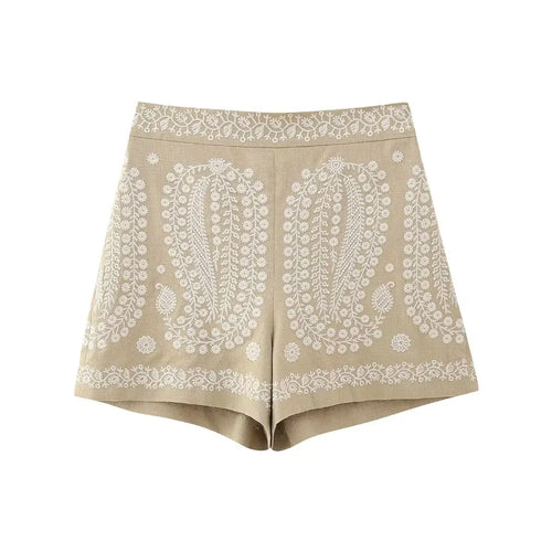 Embroidered Shorts Women Summer High Waist Modern Women Shorts-Shorts-Arimonz-Arimonz