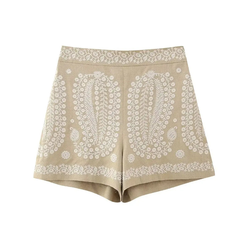 Embroidered Shorts Women Summer High Waist Modern Women Shorts-Shorts-Arimonz-Arimonz