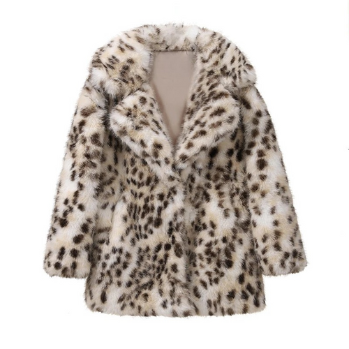 Exclusive Long Leopard Faux Fox Fur Coat Winter Fashion Fur Jacket-Fuzzy Jackets-Arimonz-Arimonz