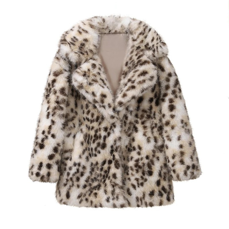 Exclusive Long Leopard Faux Fox Fur Coat Winter Fashion Fur Jacket-Fuzzy Jackets-Arimonz-long leopard coat-S-Arimonz