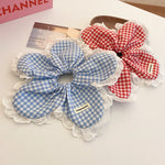 Extra Large Thick Elastic Fluffy Plaid Lace Flower Hair Scrunchies-Hair Accessories-Arimonz-Arimonz