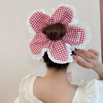 Extra Large Thick Elastic Fluffy Plaid Lace Flower Hair Scrunchies-Hair Accessories-Arimonz-Red-Arimonz