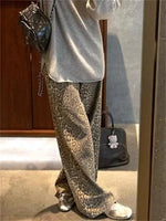 Y2k Spring Autumn Print Leopard Woman Jeans Oversize Wide Leg Pants