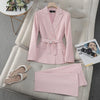 Fashion Belted Blazer Suit Pant Set Work to Wear Trouser Set Outfit-Arimonz-Pink-S-Arimonz