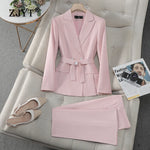 Fashion Belted Blazer Suit Pant Set Work to Wear Trouser Set Outfit-Arimonz-Pink-S-Arimonz